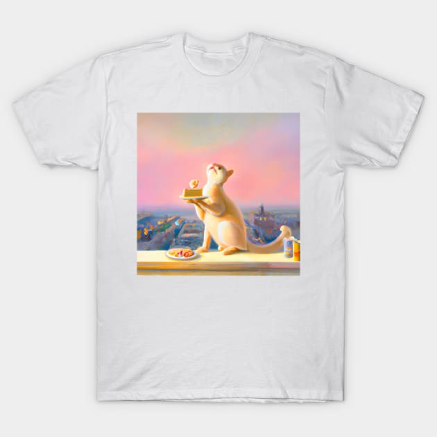 Cat Eating Cake T-Shirt by druidwolfart